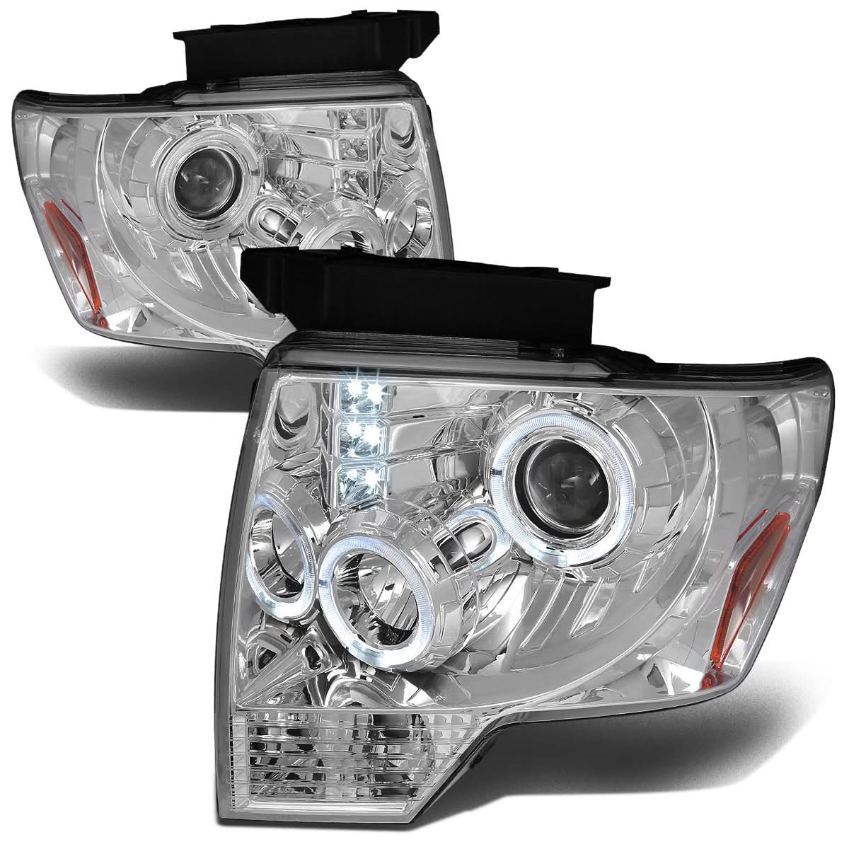 09-14 Ford F-150 LED Halo Projector Headlights Chrome Housing