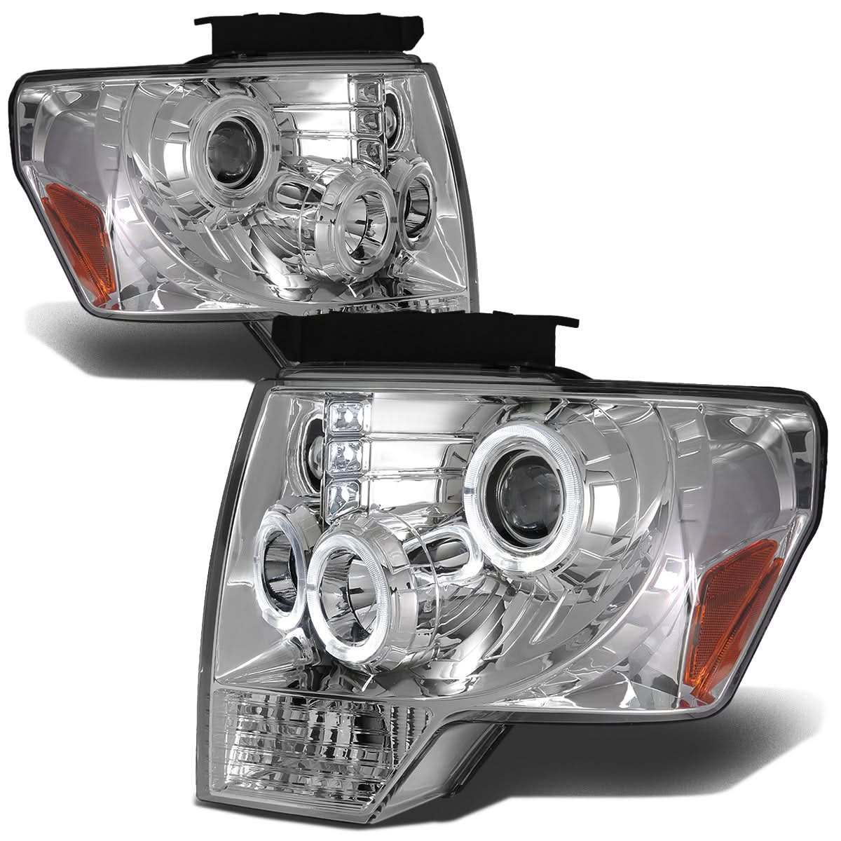 09-14 Ford F-150 LED Halo Projector Headlights Chrome Housing