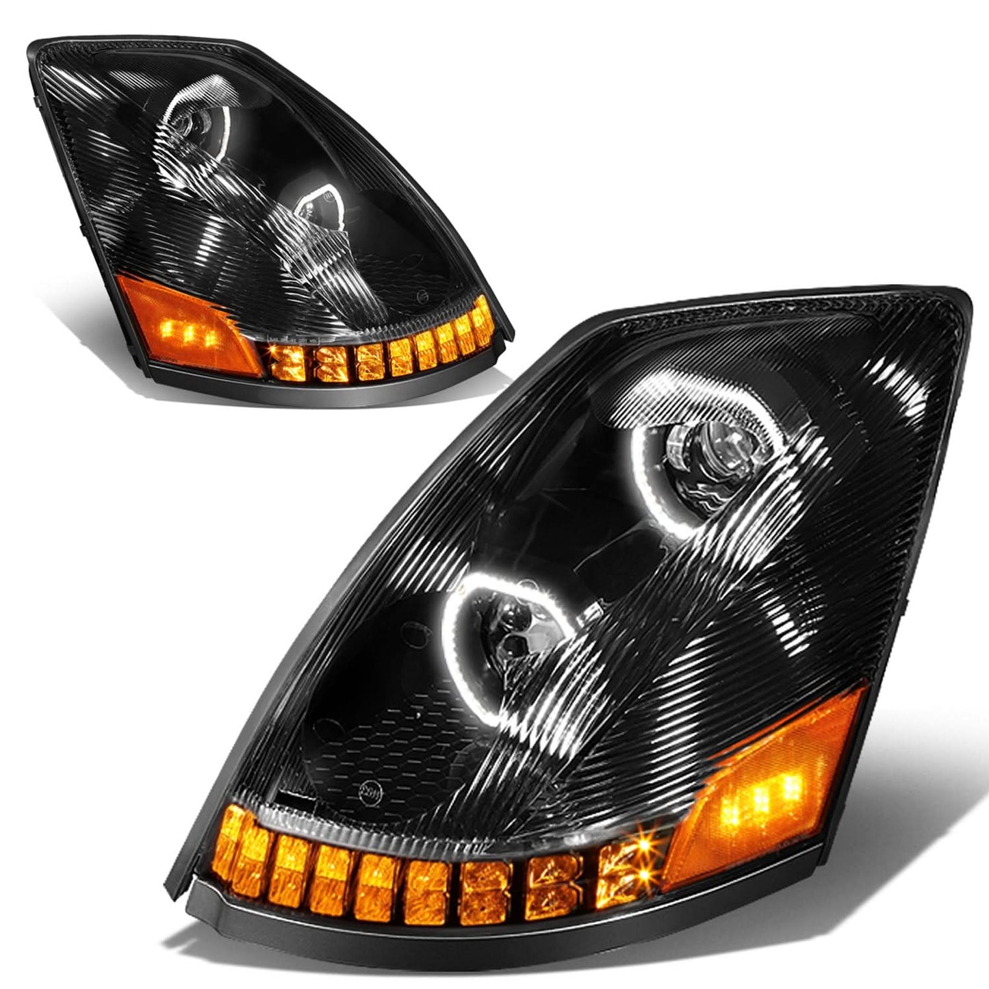 2004-2018 Volvo VN VNL LED Projector Headlights - Black Housing