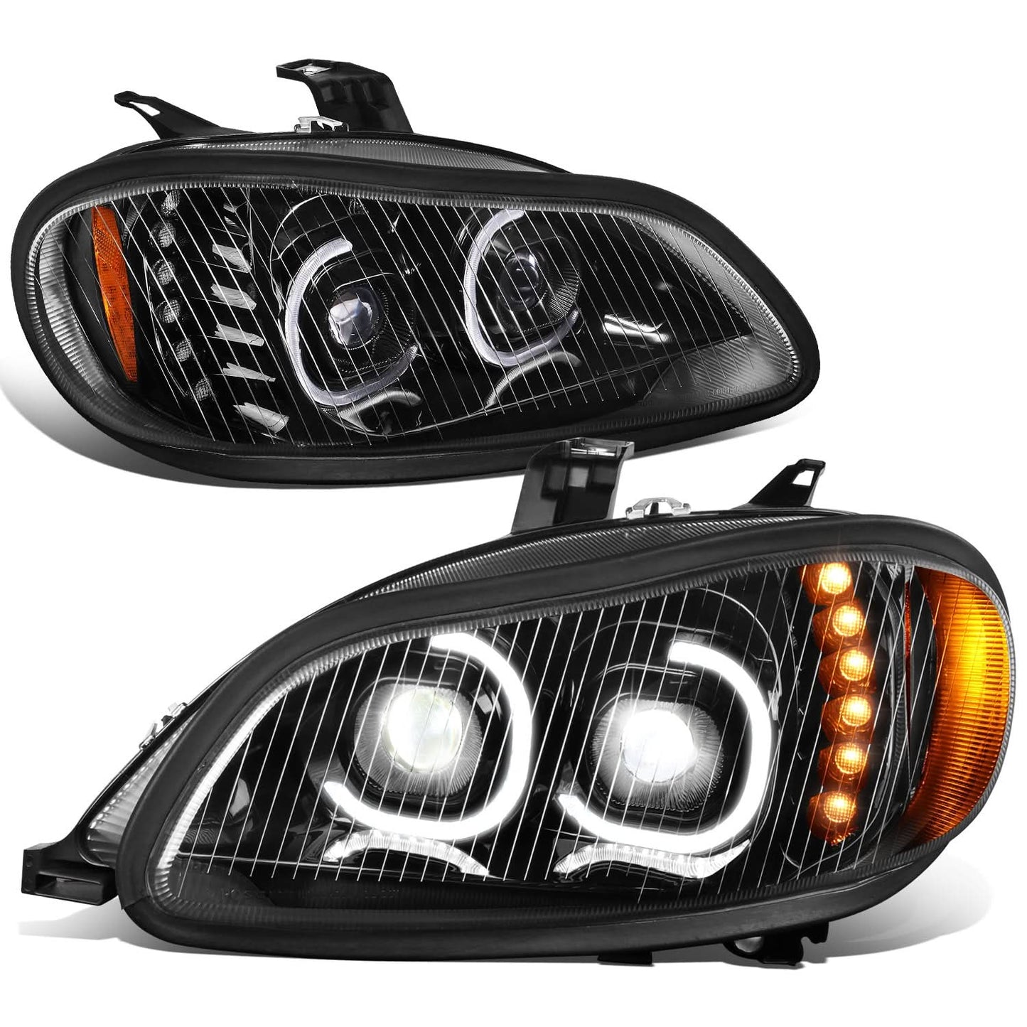 04-12 Freightliner M2 Projector LED DRL Headlights - Black Housing
