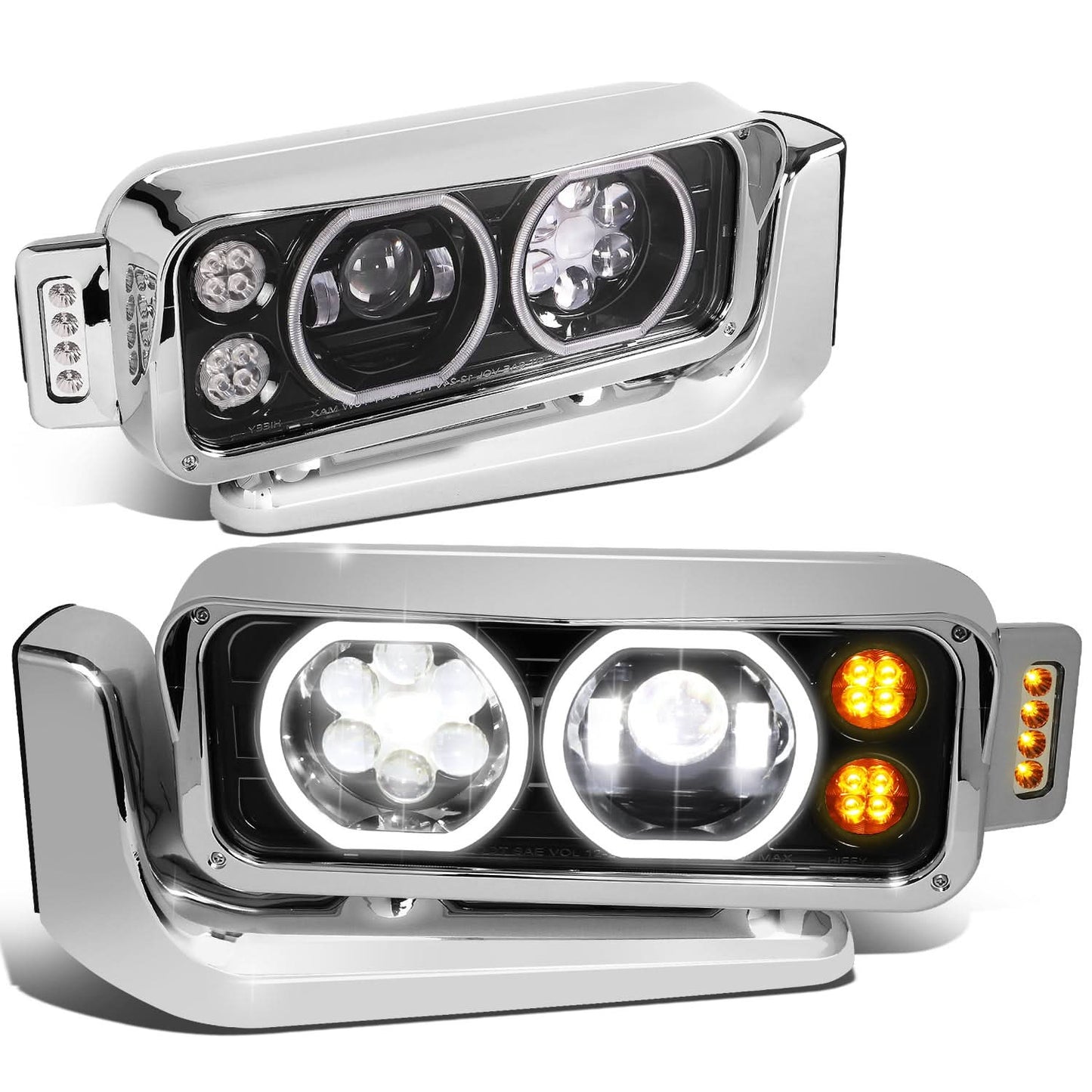 81-88 Peterbilt 359 / 87-07 379 / 08-21 389 LED Headlights - Black
