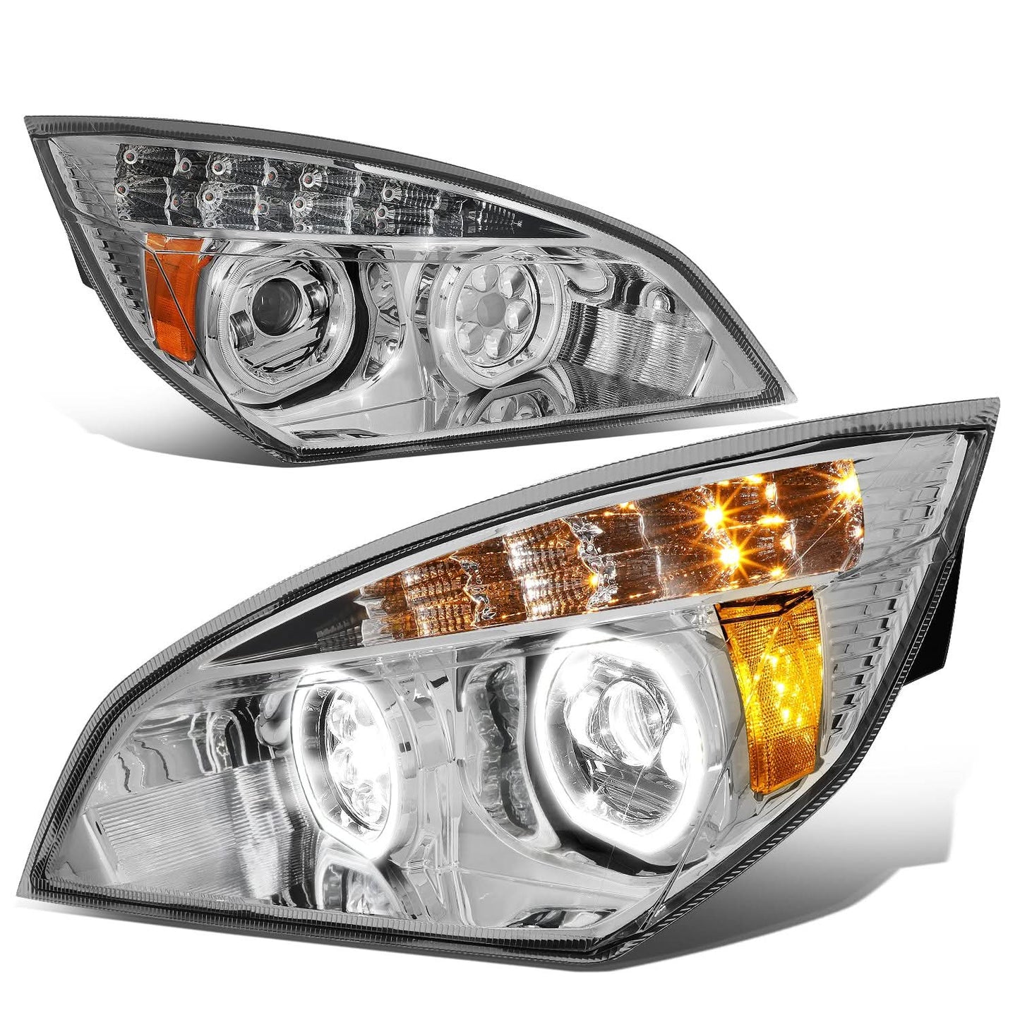 18-20 Freightliner Cascadia Halo LED DRL Headlights - Black Housing