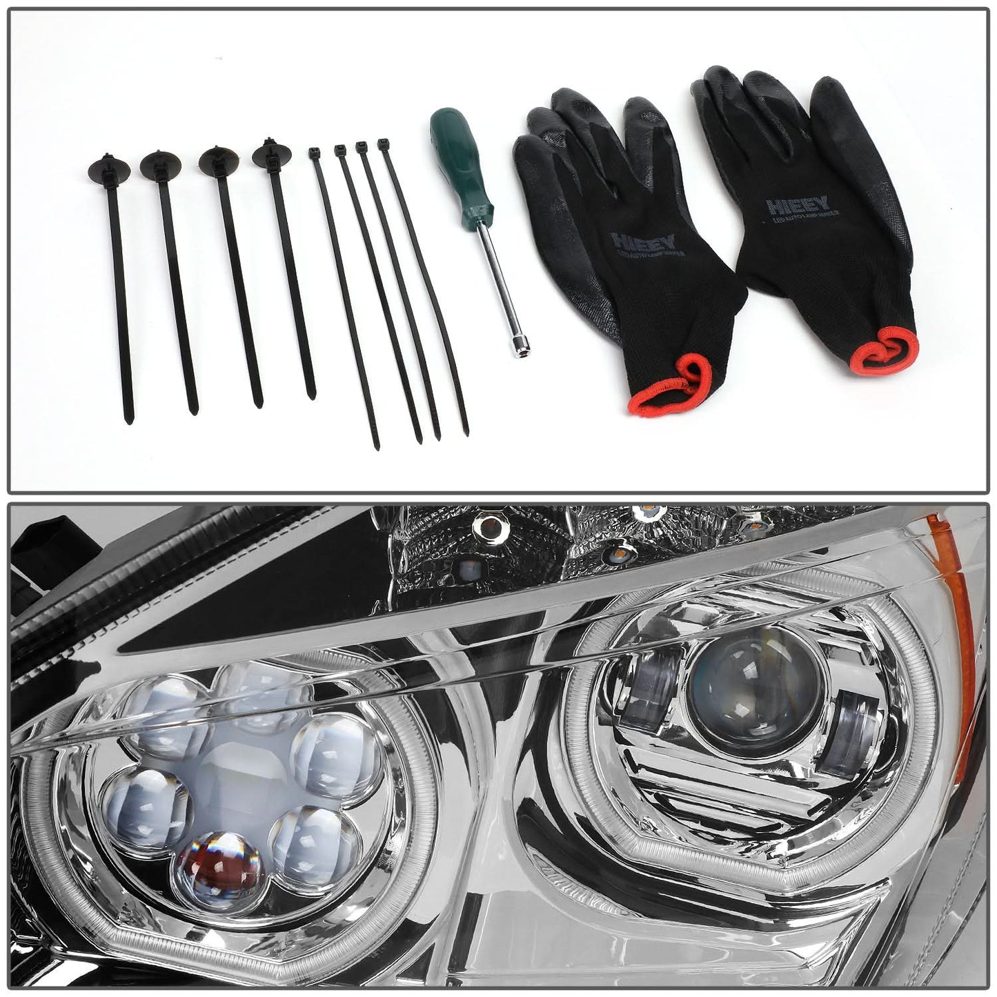 18-20 Freightliner Cascadia Halo LED DRL Headlights - Black Housing