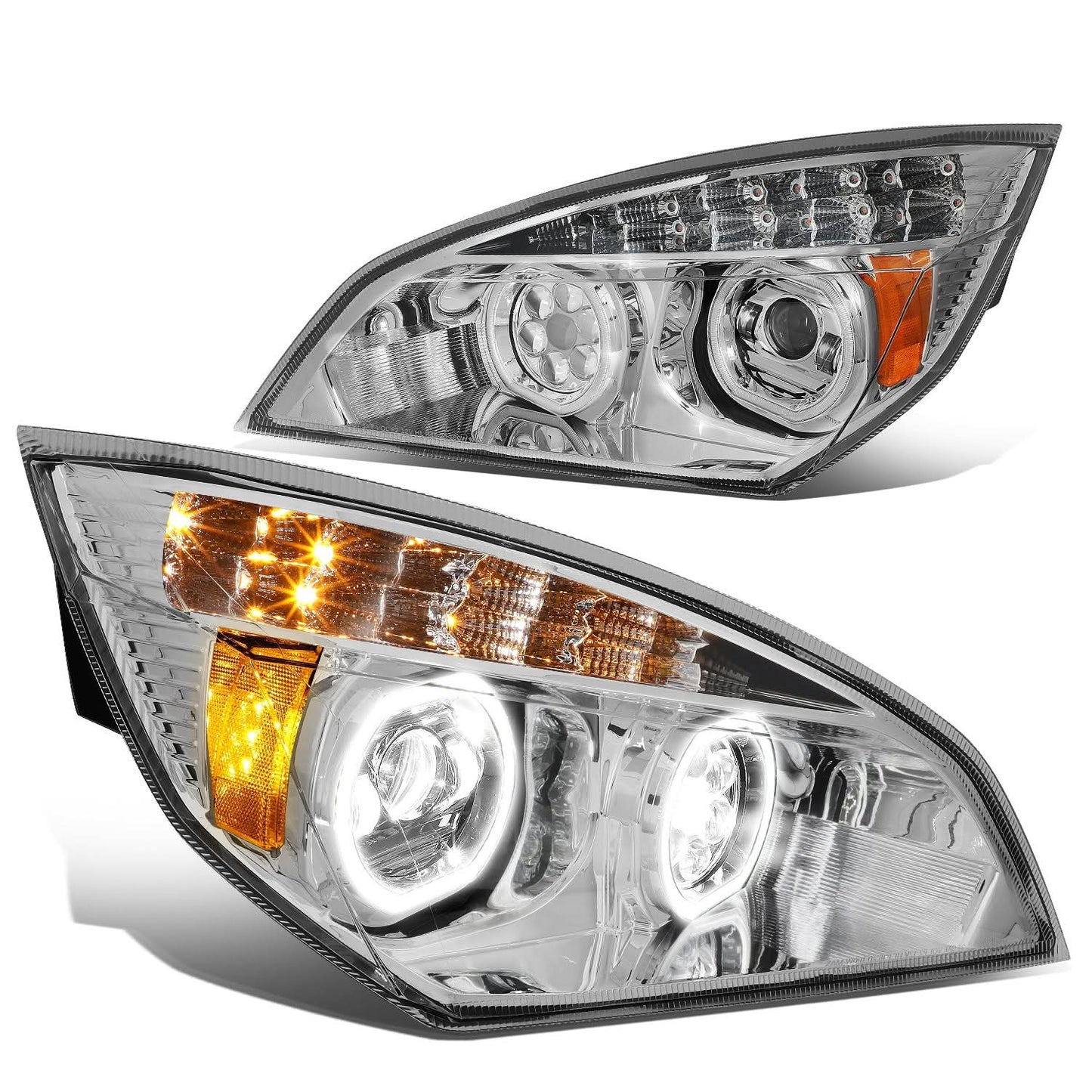 18-20 Freightliner Cascadia Halo LED DRL Headlights - Black Housing
