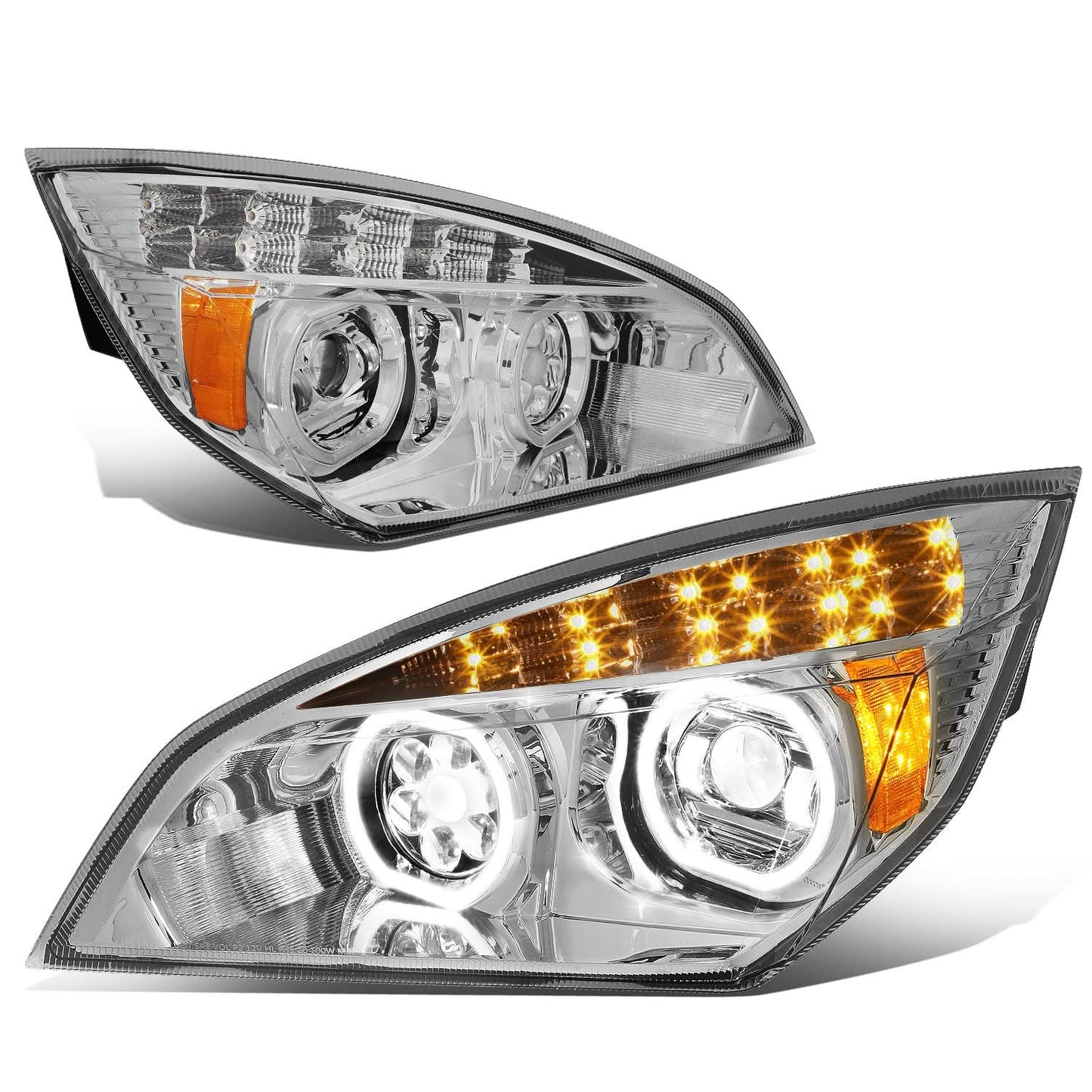 18-20 Freightliner Cascadia Halo LED DRL Headlights - Black Housing
