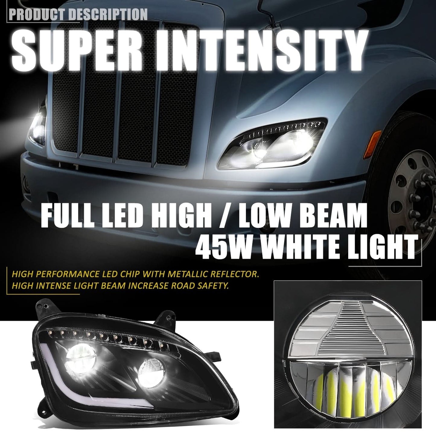 13-20 Peterbilt 579 / 11-18 Peterbilt 587 Black Headlights