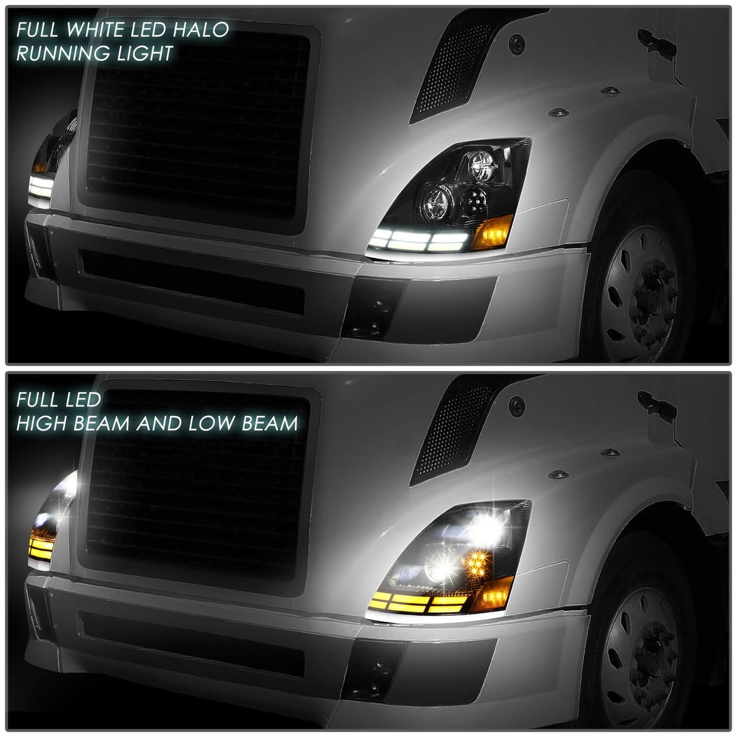 2003-2017 Volvo VN VNL VNM VNX LED Switchback Headlights Black