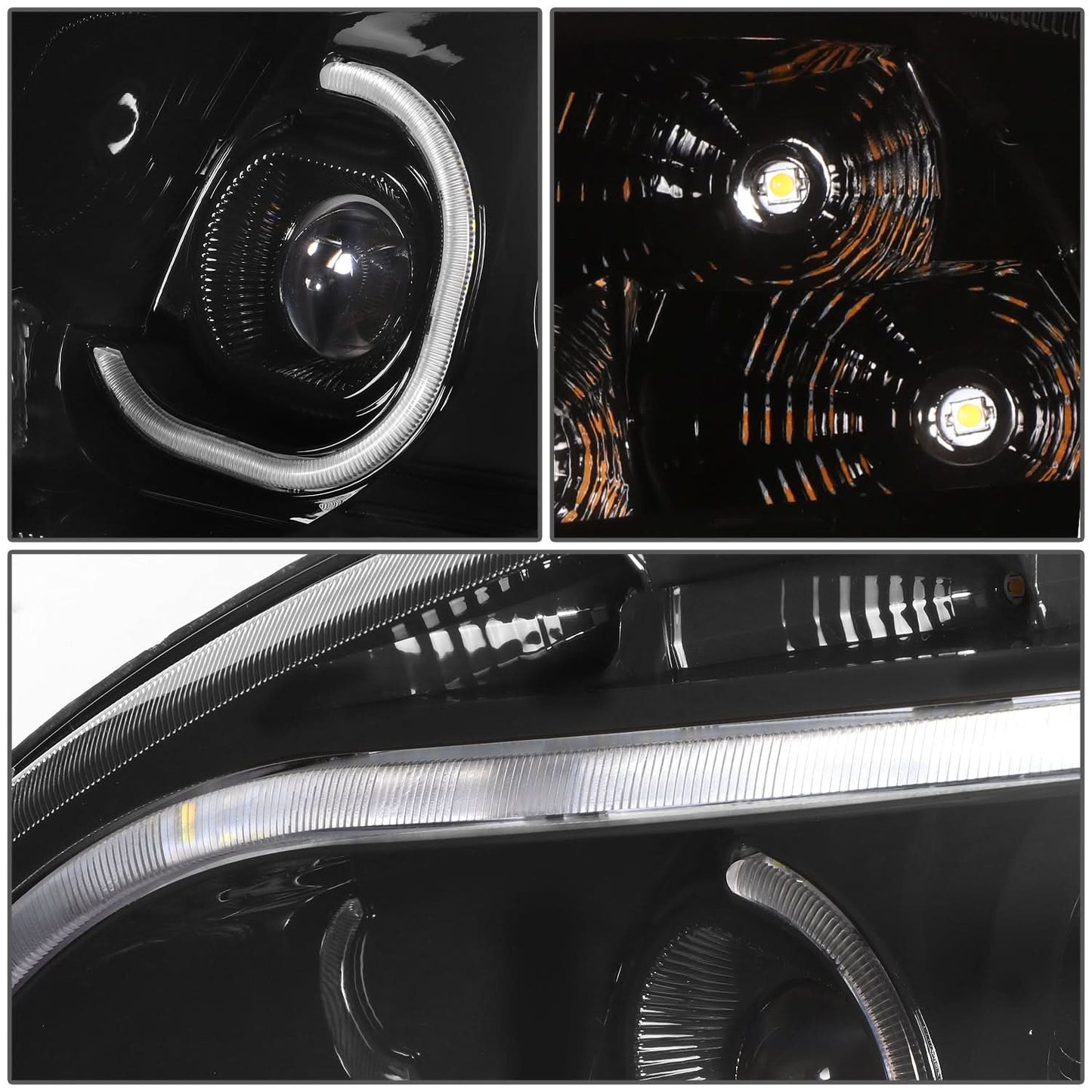08-17 Freightliner Cascadia LED Halo Projector Headlights Black