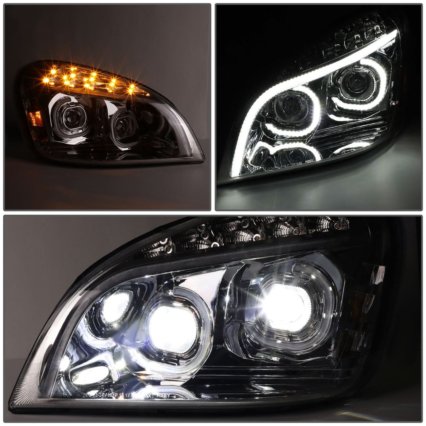 2008-2017 Freightliner Cascadia LED Halo Projector Headlights Chrome