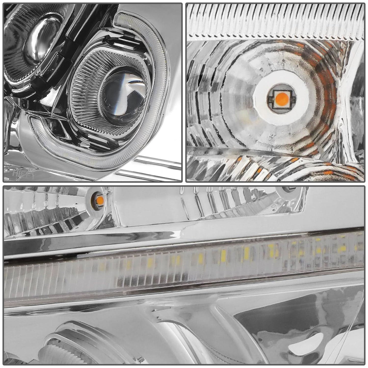2008-2017 Freightliner Cascadia LED Halo Projector Headlights Chrome