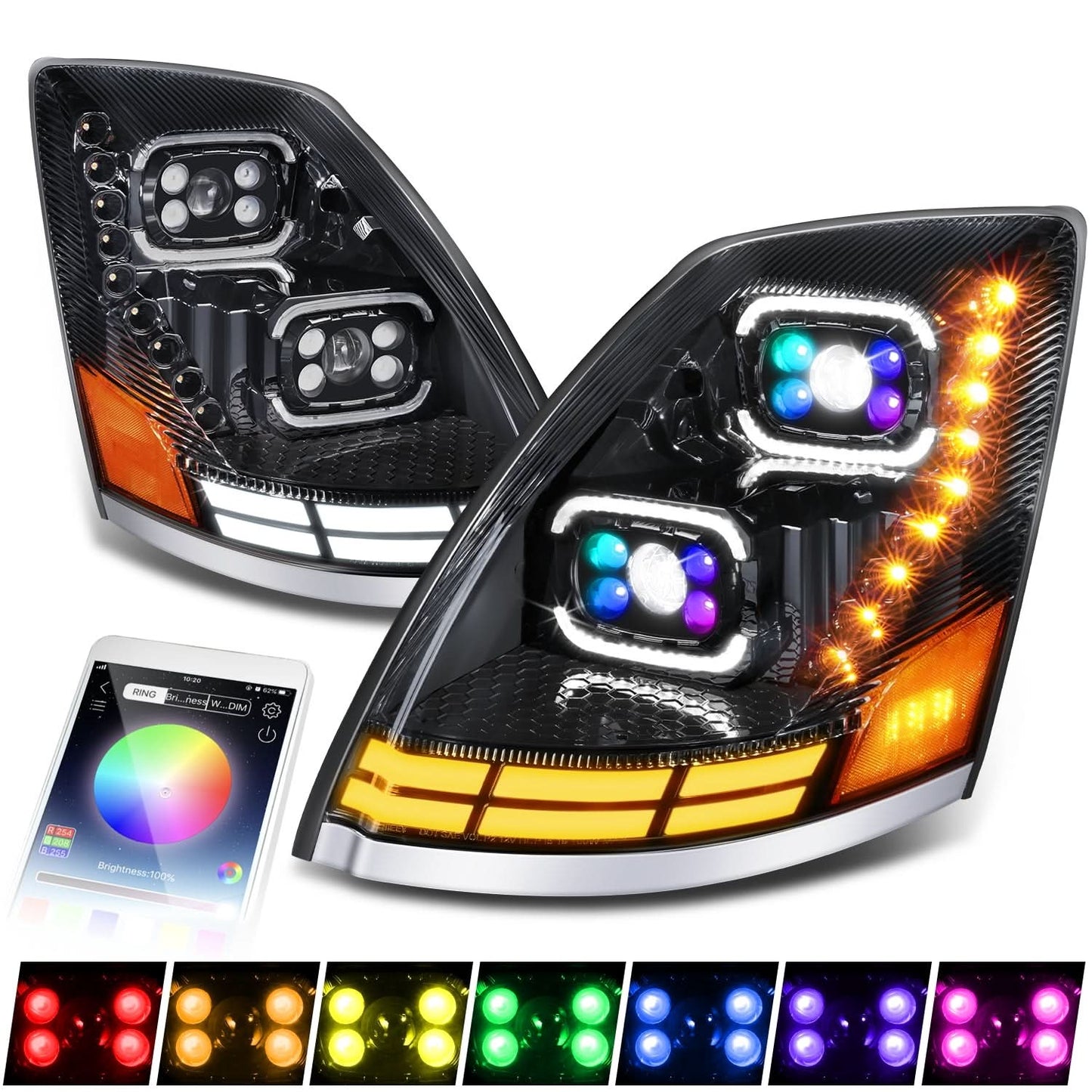 04-18 Volvo VN VNL LED RGB DRL Sequential Turn Signal Headlights