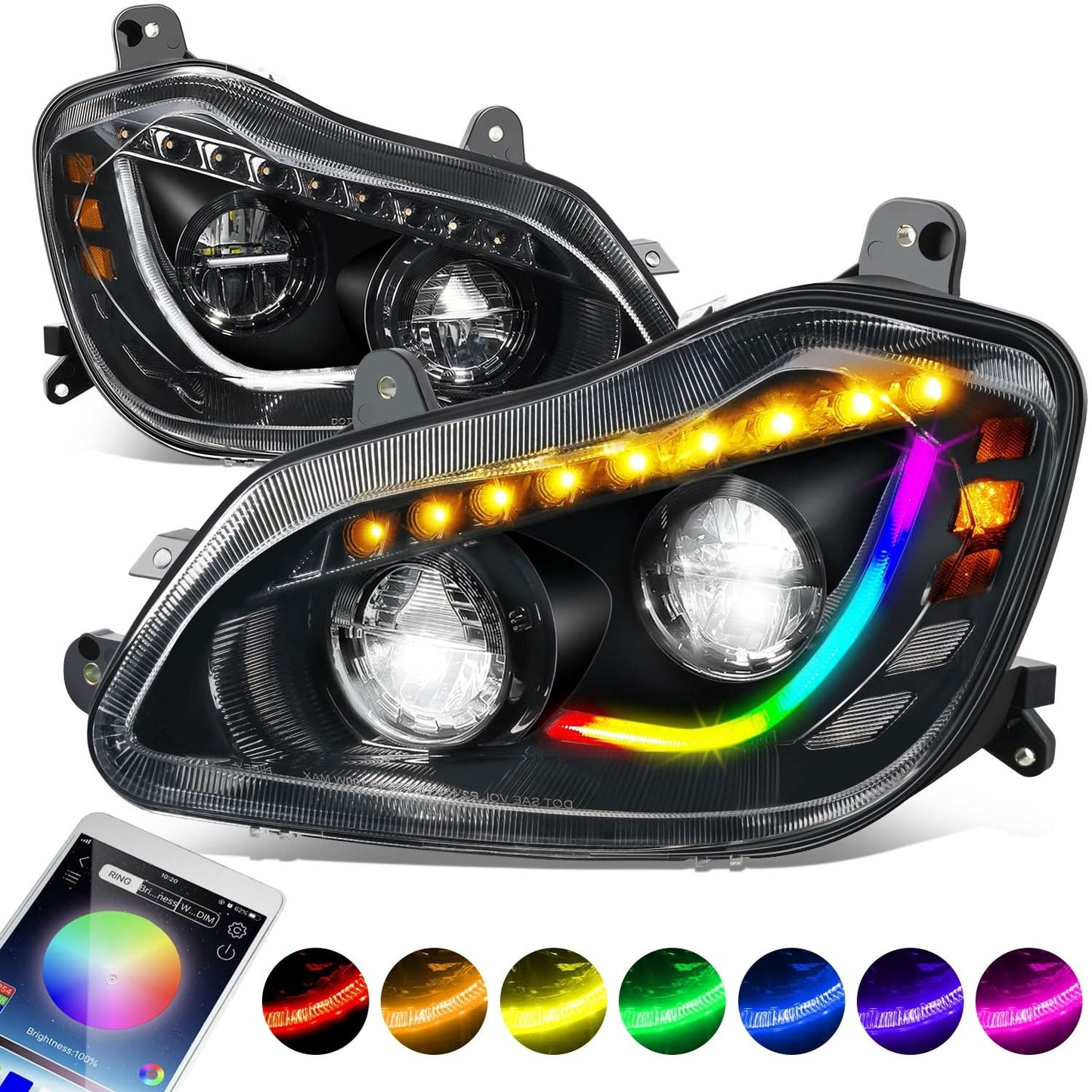 2013-2021 Kenworth T680 Full LED Sequential Turn Signal Headlights