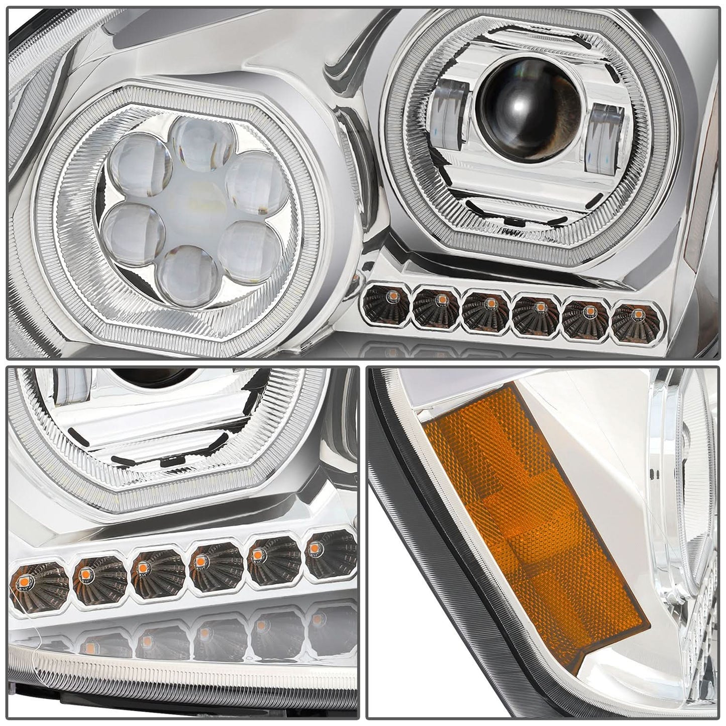 08-17 Freightliner Cascadia Full LED Halo Projector Headlights Chrome