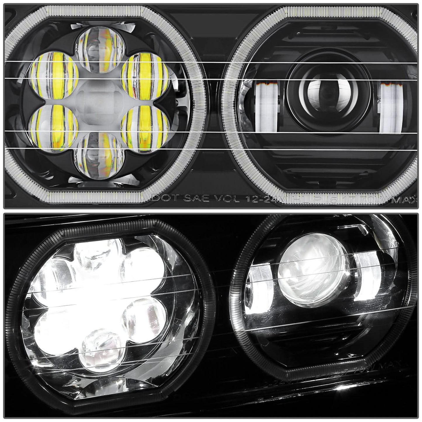 2018-2023 Volvo VNL/VNR White Halo Ring Headlights - Black