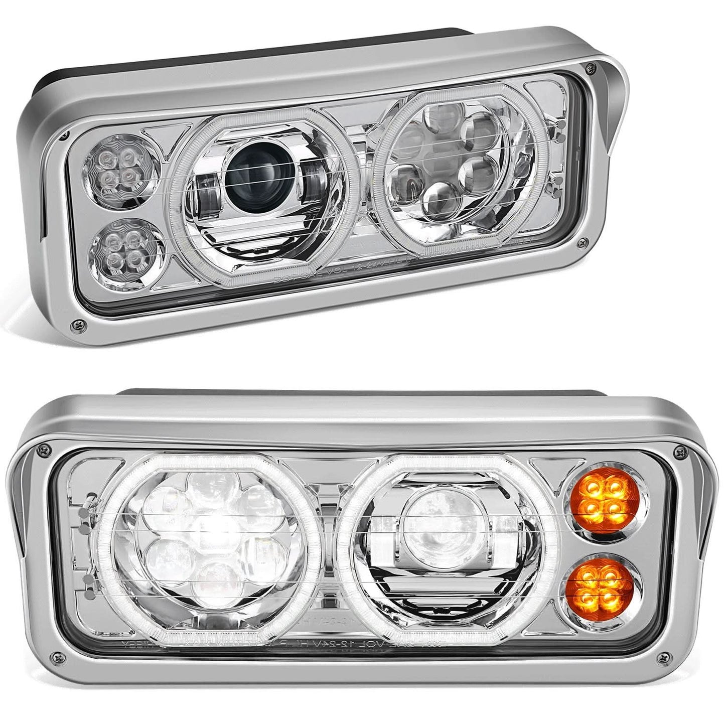 2018-2023 Volvo VNL/VNR White Halo Ring Chrome Headlights