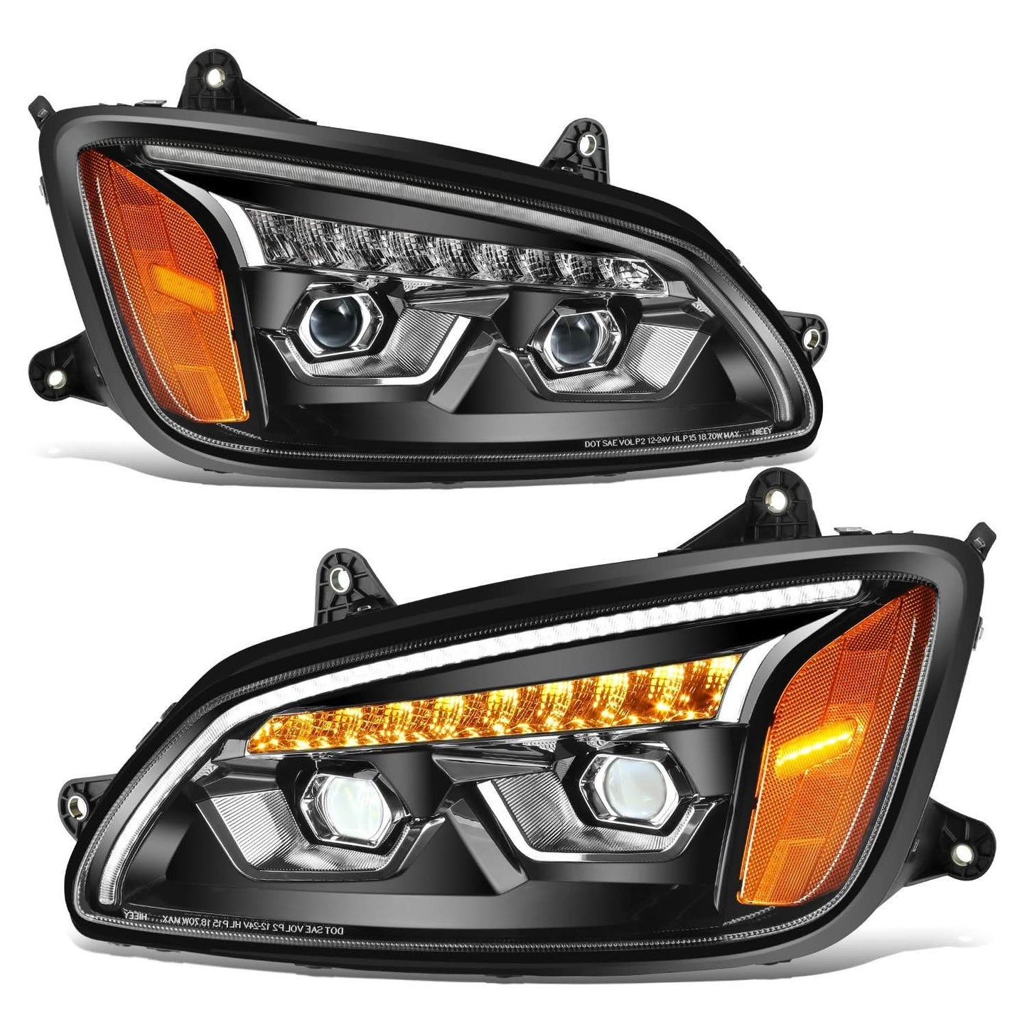 2008-2017 Kenworth T660 LED Sequential Projector Headlights Black