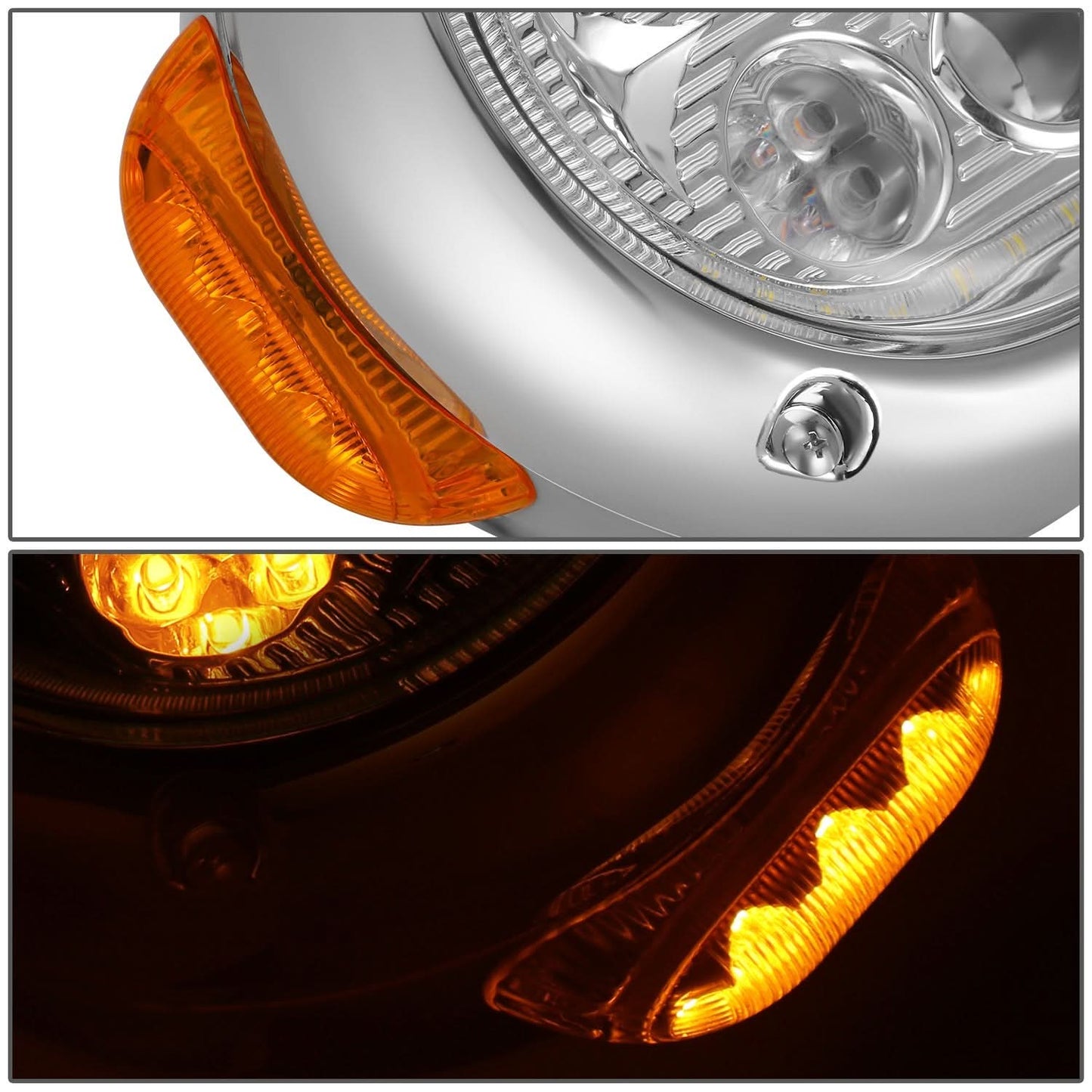1967-1987 Peterbilt 359 LED Halo Ring Dual Projector Headlights Chrome