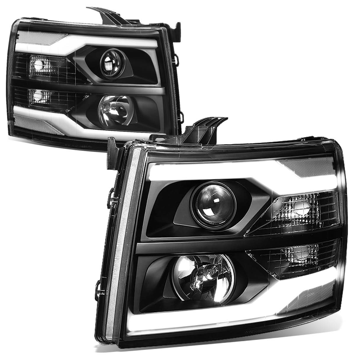 07-17 Chevrolet Silverado LED DRL Dual LED Headlights Black Housing