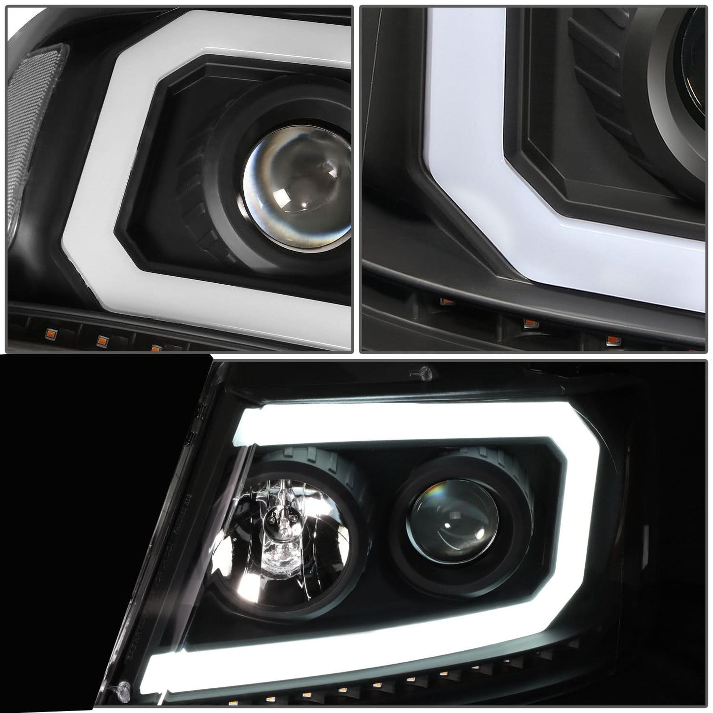 2004-2008 Ford F-150 LED DRL Projector Headlights Black Housing