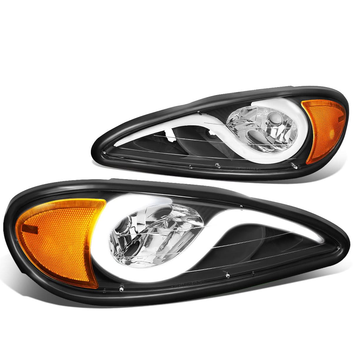 99-05 Pontiac Grand Am 3D LED DRL Projector Headlights Black/Amber