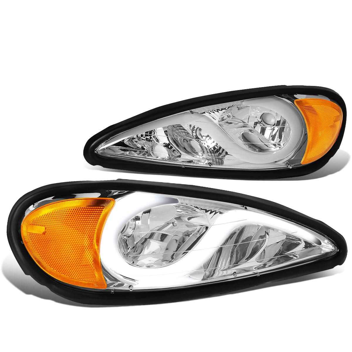 1999-2005 Pontiac Grand Am 3D LED DRL Projector Headlights Chrome