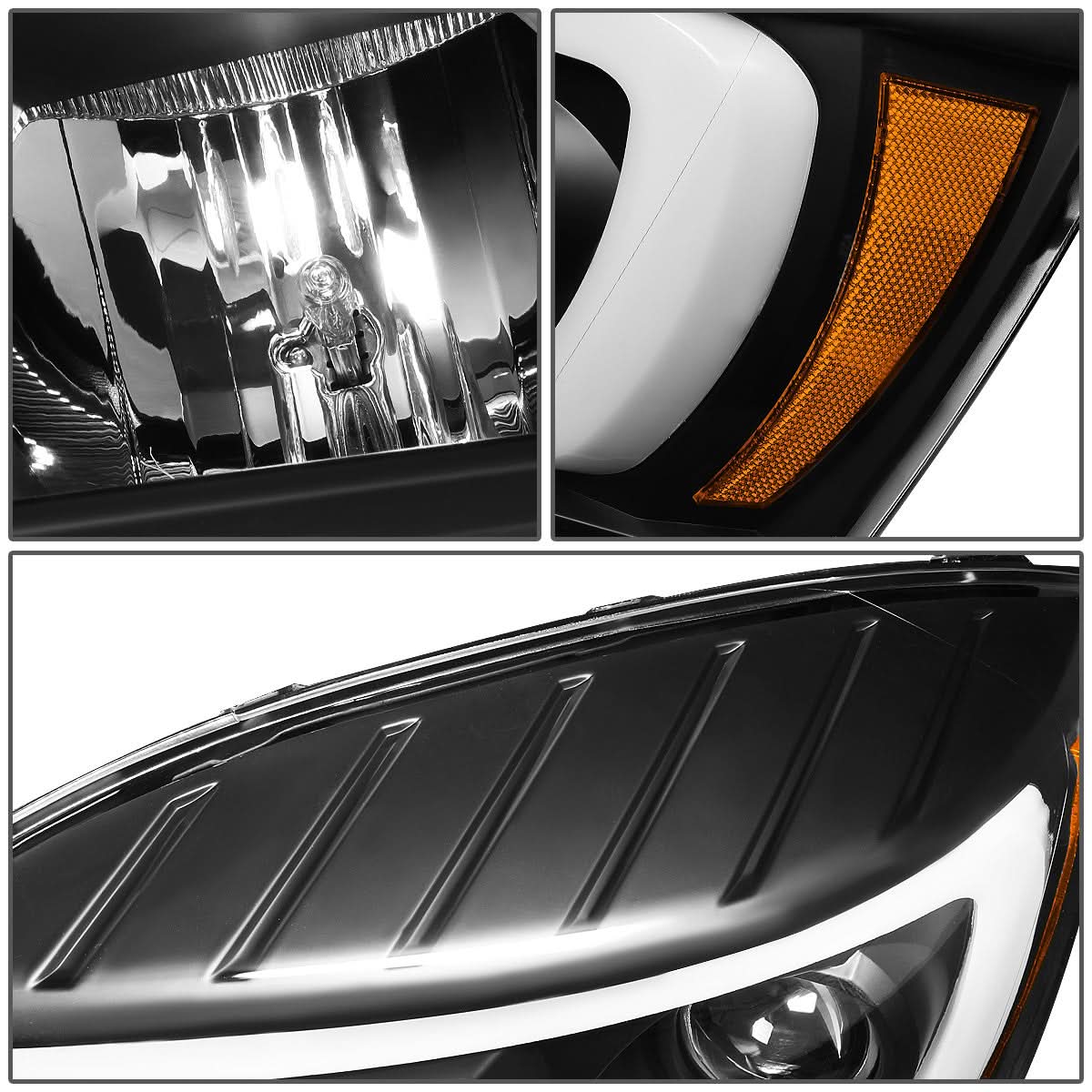 06-09 Dodge Ram LED DRL Projector Headlights Black/Amber