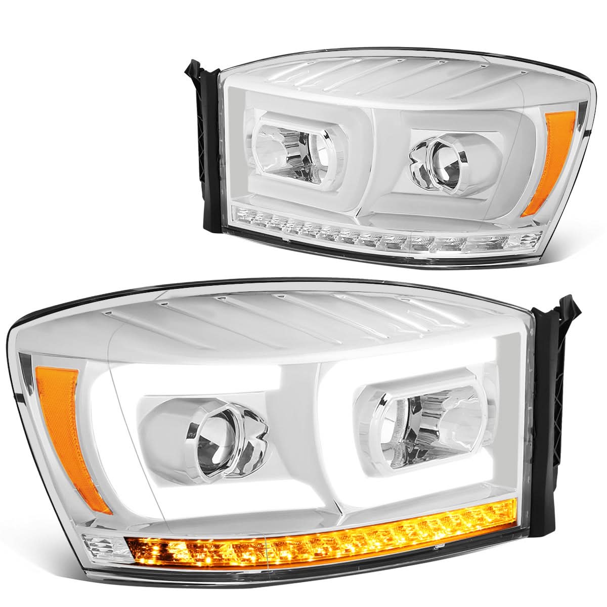 06-09 Dodge Ram Projector Headlights w/ LED DRL Chrome Housing