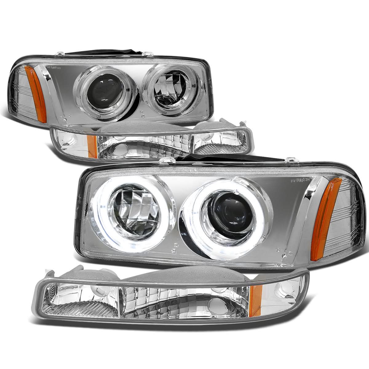 99-07 GMC Sierra Yukon LED Dual Halo Projector Headlights Chrome