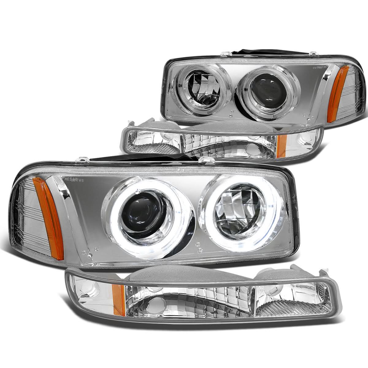 99-07 GMC Sierra Yukon LED Dual Halo Projector Headlights Chrome