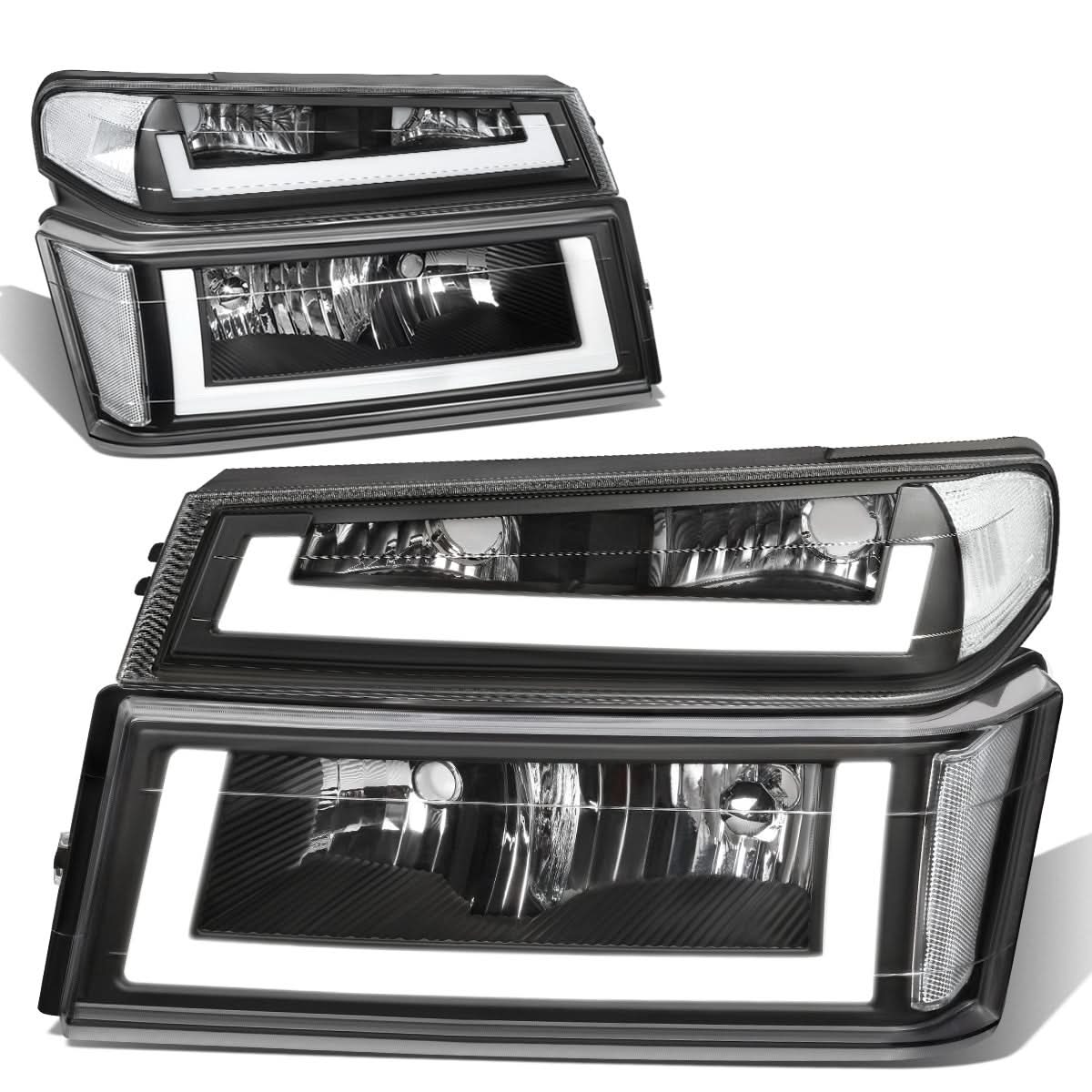 04-12 Chevrolet Colorado LED DRL Headlights Black Housing Clear Corner