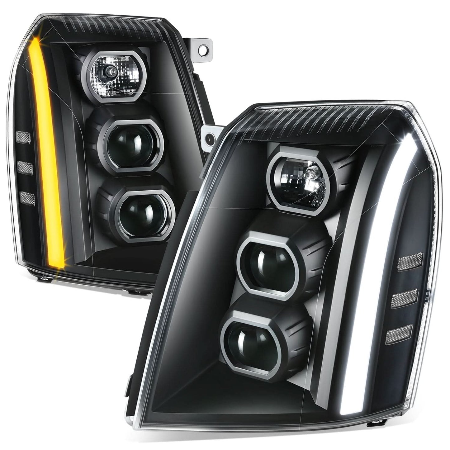 07-14 Cadillac Escalade Projector Headlights Black Housing Clear Corner