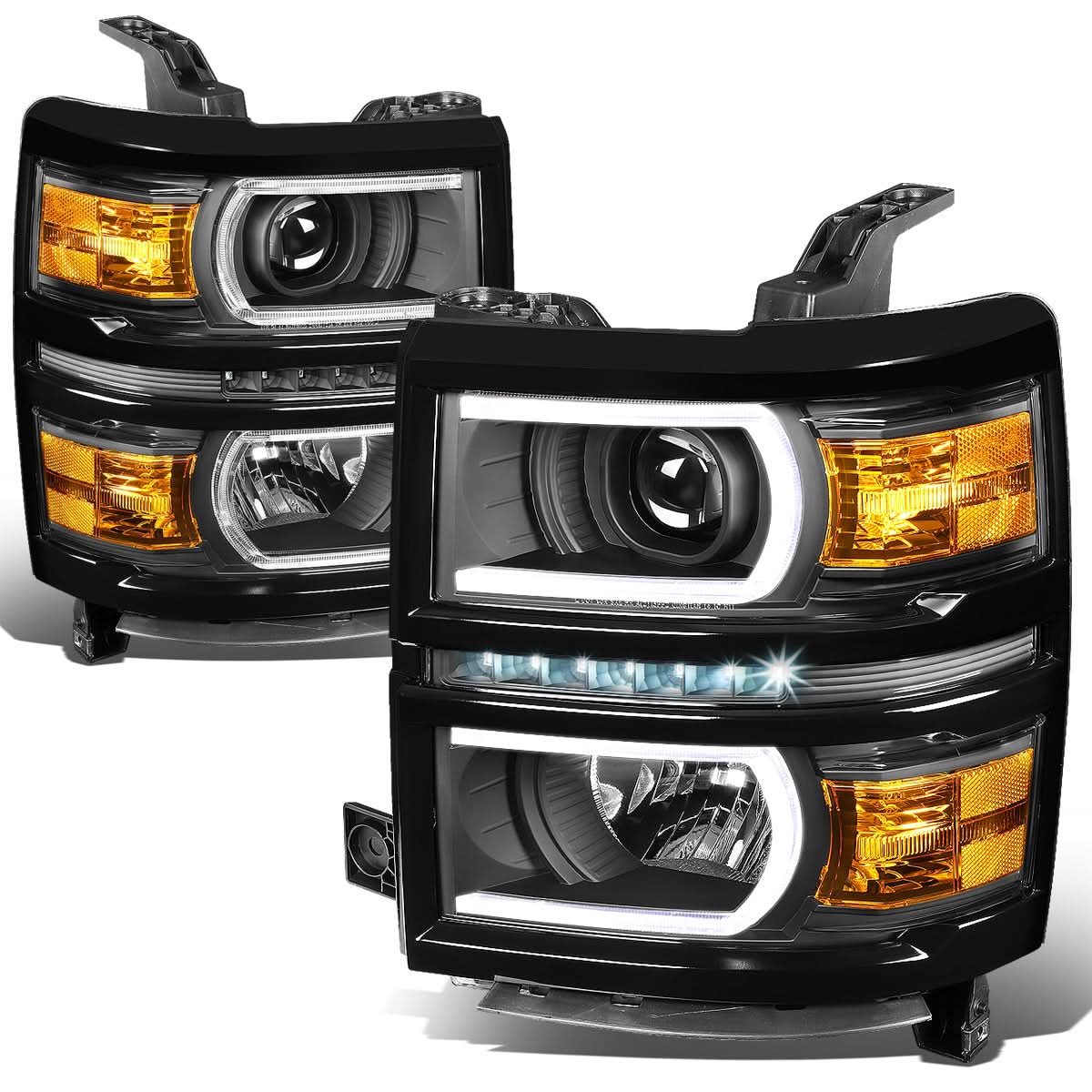 14-15 Chevrolet Silverado 1500 LED DRL Headlights Black Housing