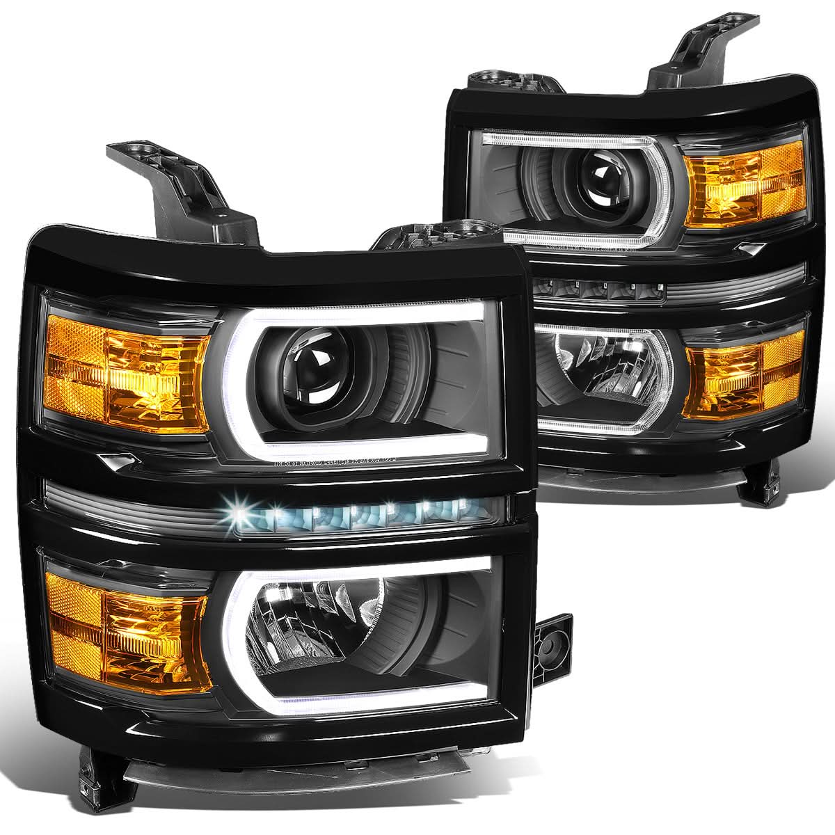 14-15 Chevrolet Silverado 1500 LED DRL Headlights Black Housing
