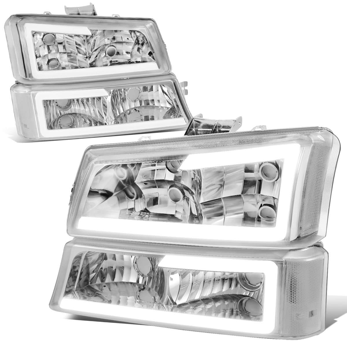 03-07 Chevrolet Silverado LED DRL Headlights Chrome Housing 4PC
