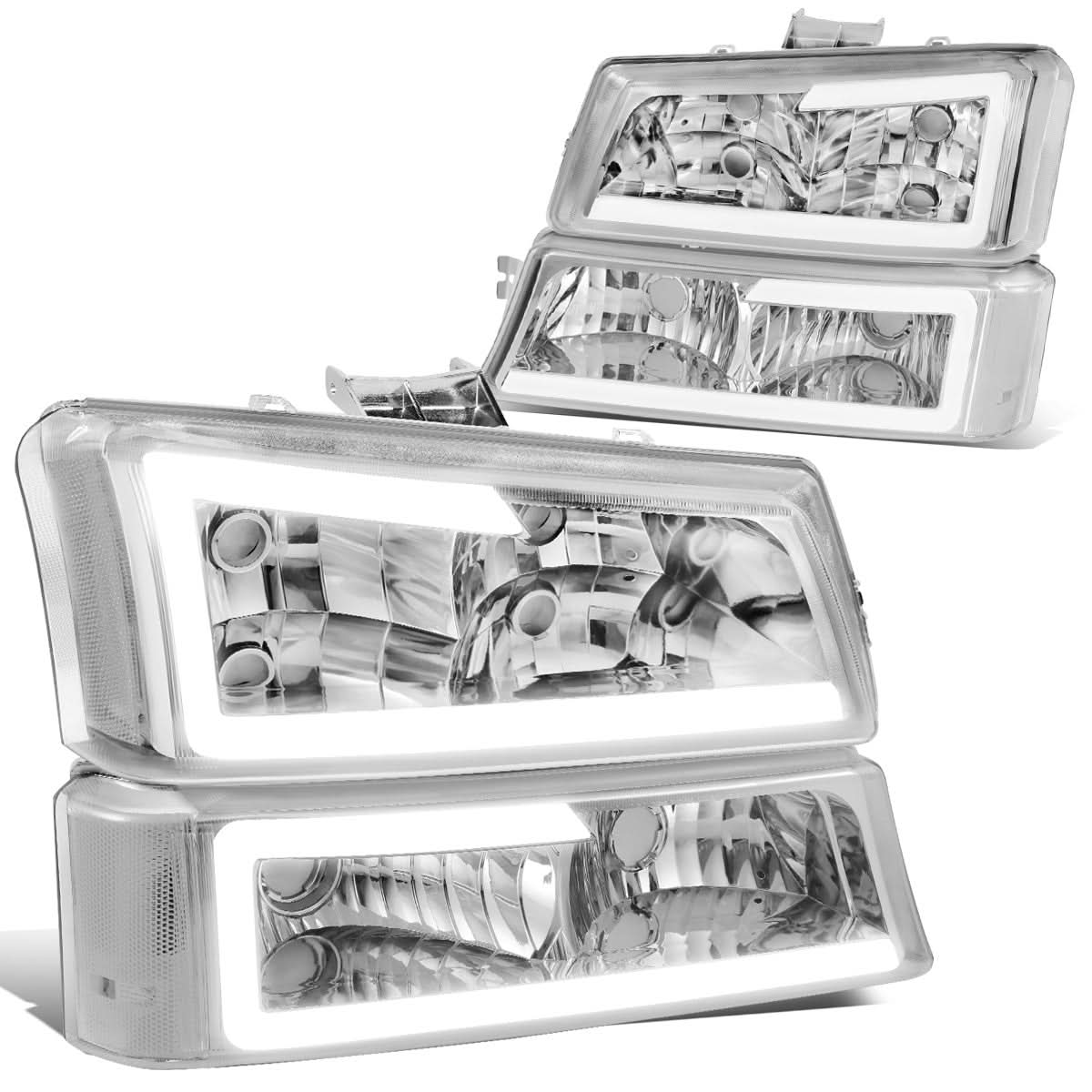 03-07 Chevrolet Silverado LED DRL Headlights Chrome Housing 4PC
