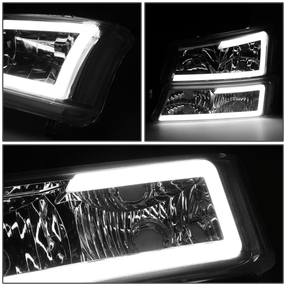 03-07 Chevrolet Silverado LED DRL Headlights Chrome Housing 4PC