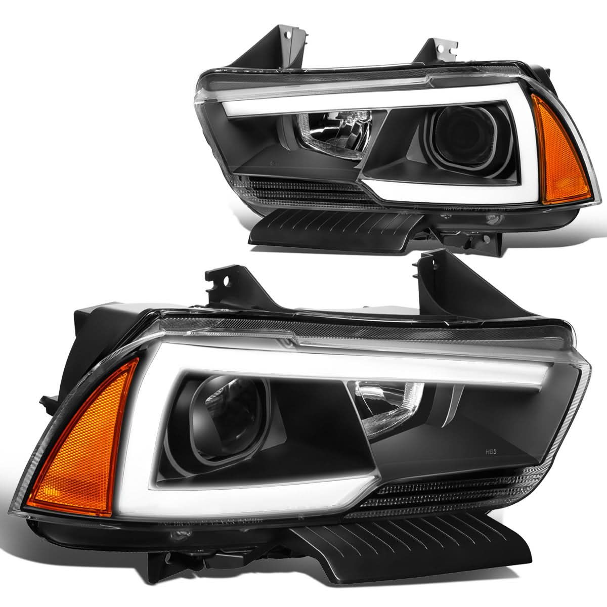 11-14 Dodge Charger LED DRL Projector Headlights - Black Housing