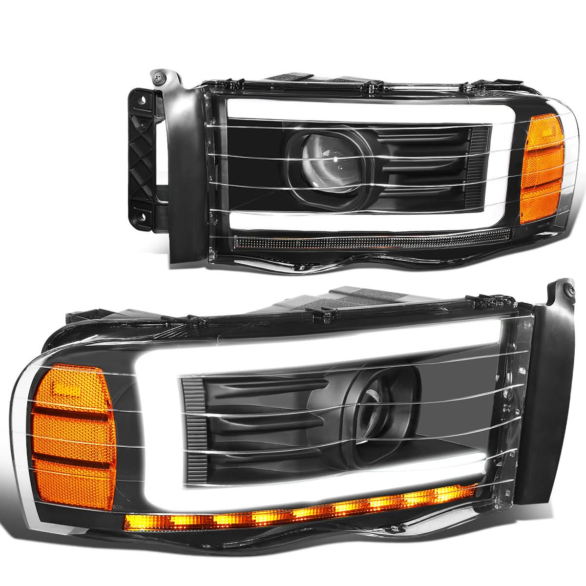 2002-2005 Dodge Ram LED DRL Projector Headlights Black Housing