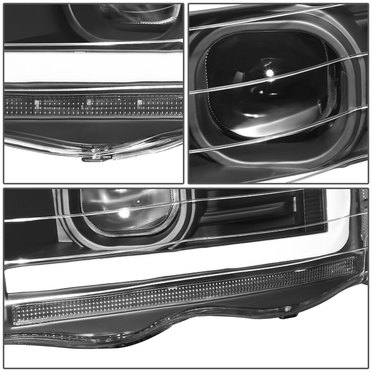 02-05 Dodge Ram LED DRL Projector Headlights Black Housing Clear Corner
