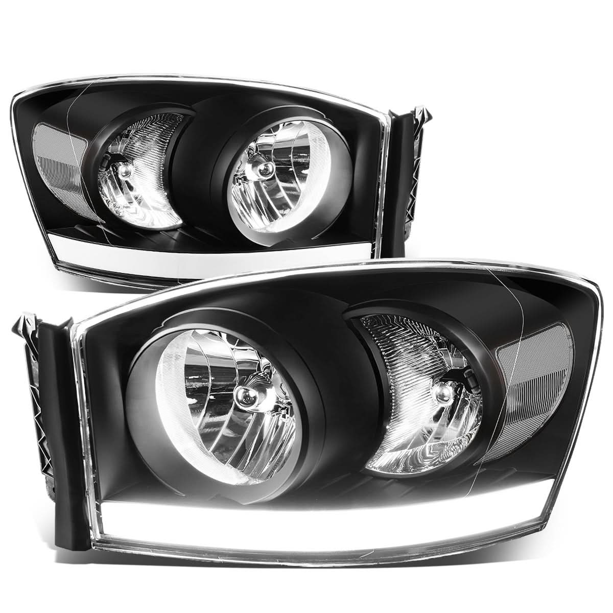 06-09 Dodge Ram LED DRL Black Housing Headlights - H13 Bulbs