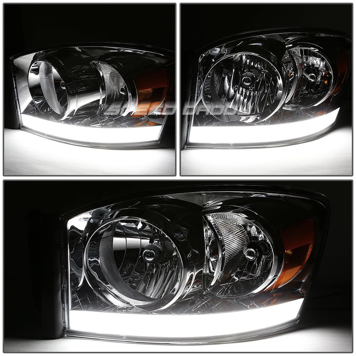 06-09 Dodge Ram LED DRL Chrome Headlights - Amber Corner H13