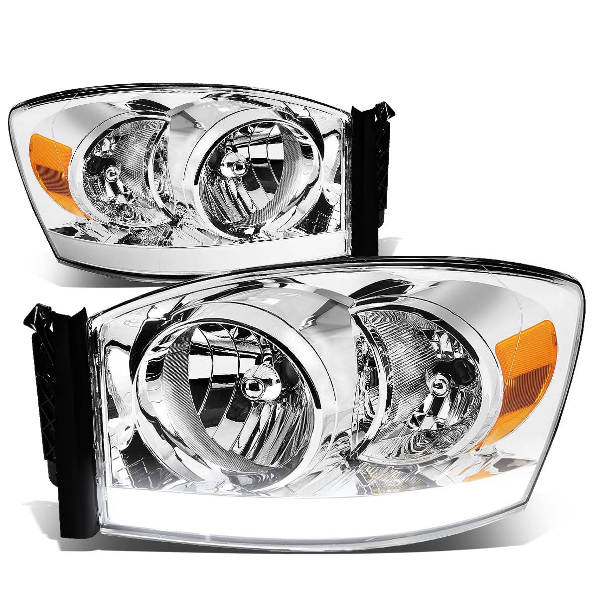 06-09 Dodge Ram LED DRL Chrome Headlights - Amber Corner H13