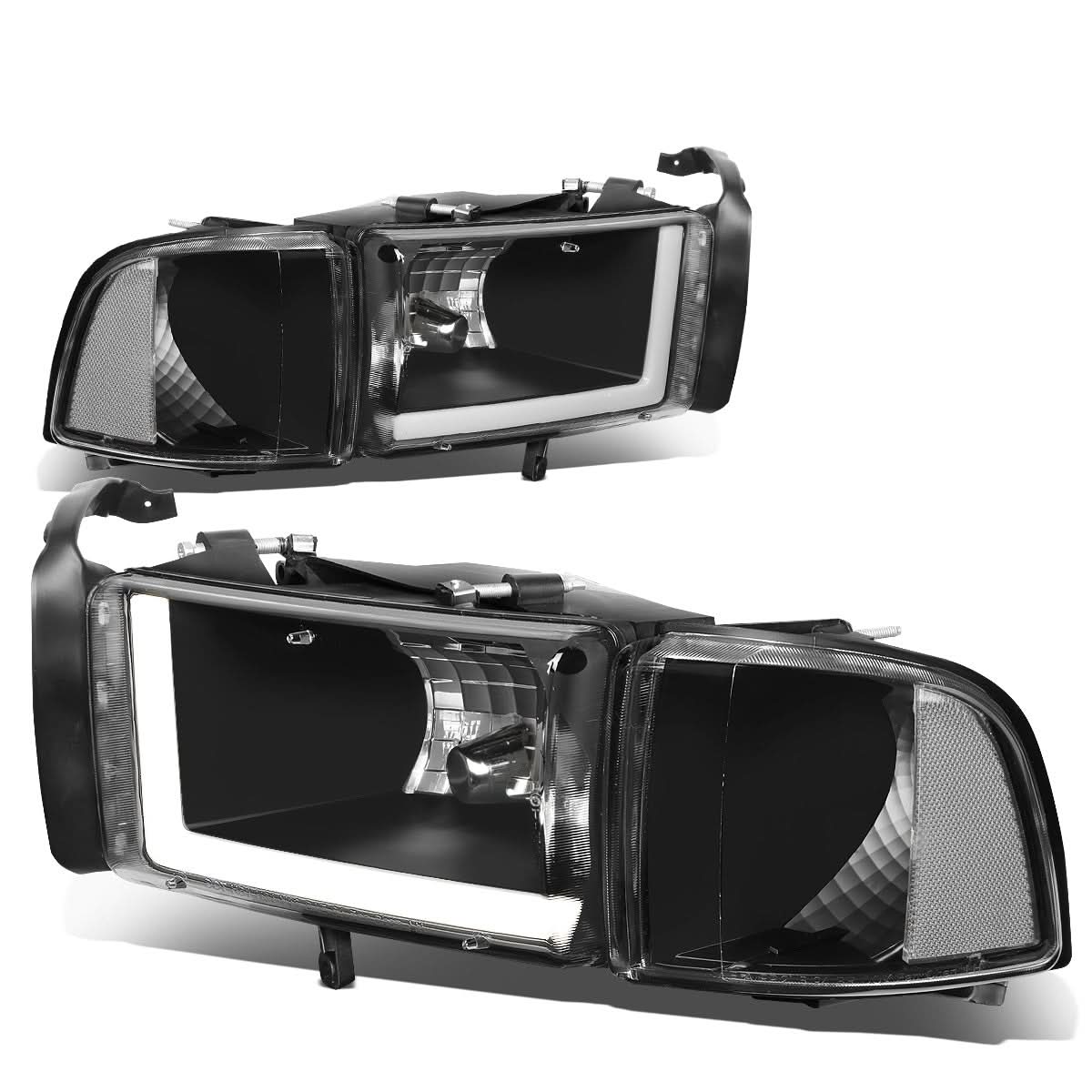 94-02 Dodge Ram LED DRL Headlights - Black Housing Clear Corner