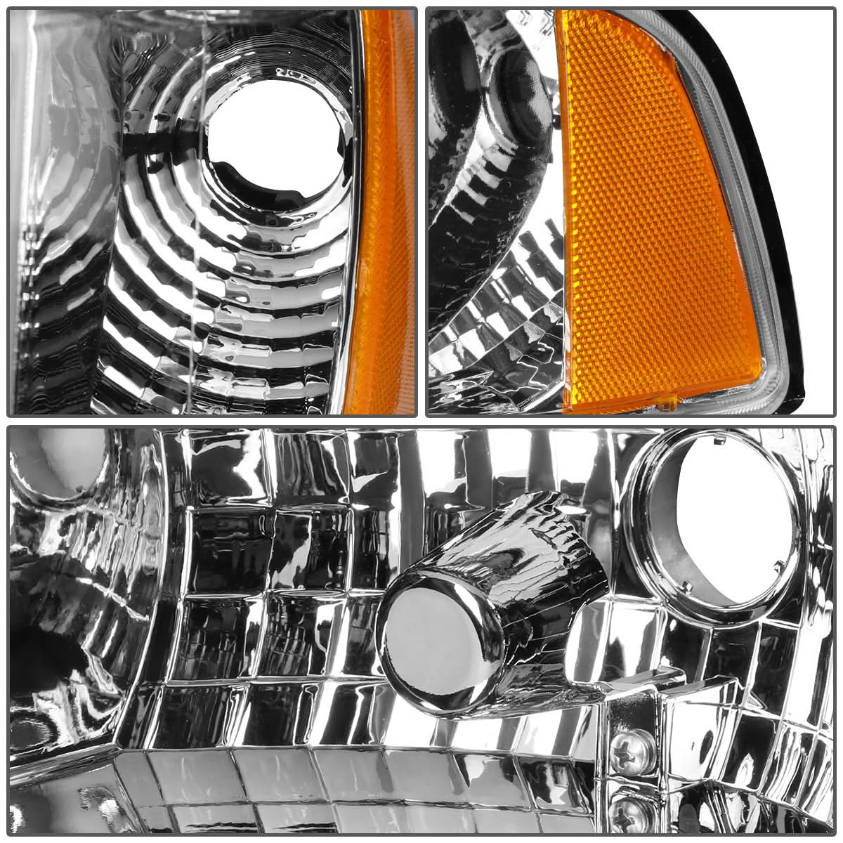 94-02 Dodge Ram LED DRL Headlights Chrome Housing Amber Corner