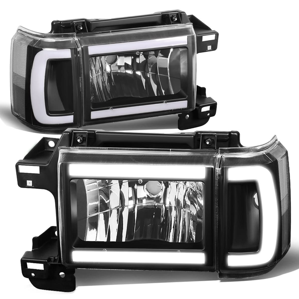 87-91 Ford Bronco F-150 F-250 F-350 LED DRL Headlights Black Housing