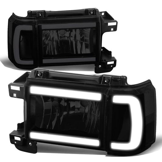 87-91 Ford Bronco F-150 F-250 F-350 LED DRL Headlights Black Smoke