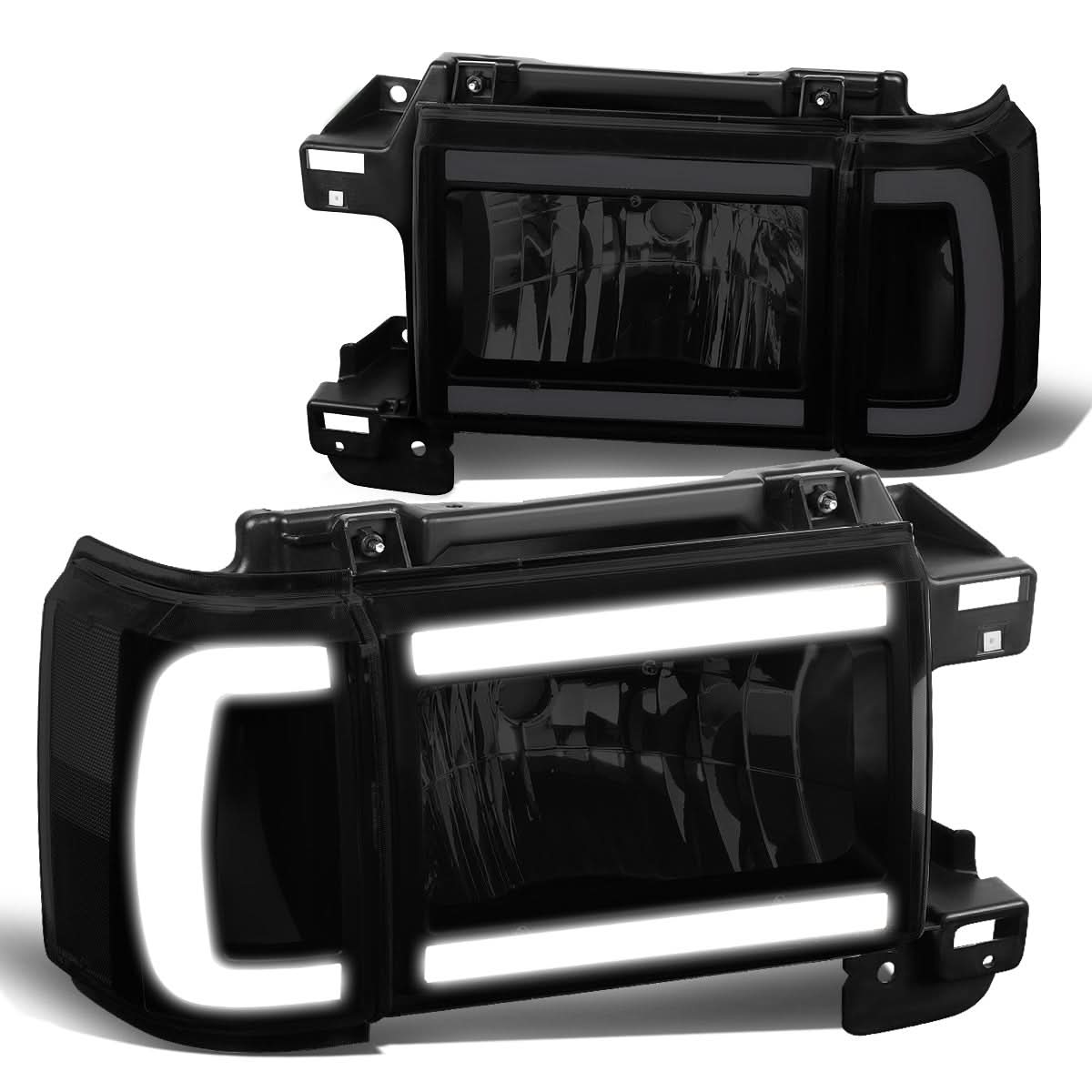 87-91 Ford Bronco F-150 F-250 F-350 LED DRL Headlights Black Smoke