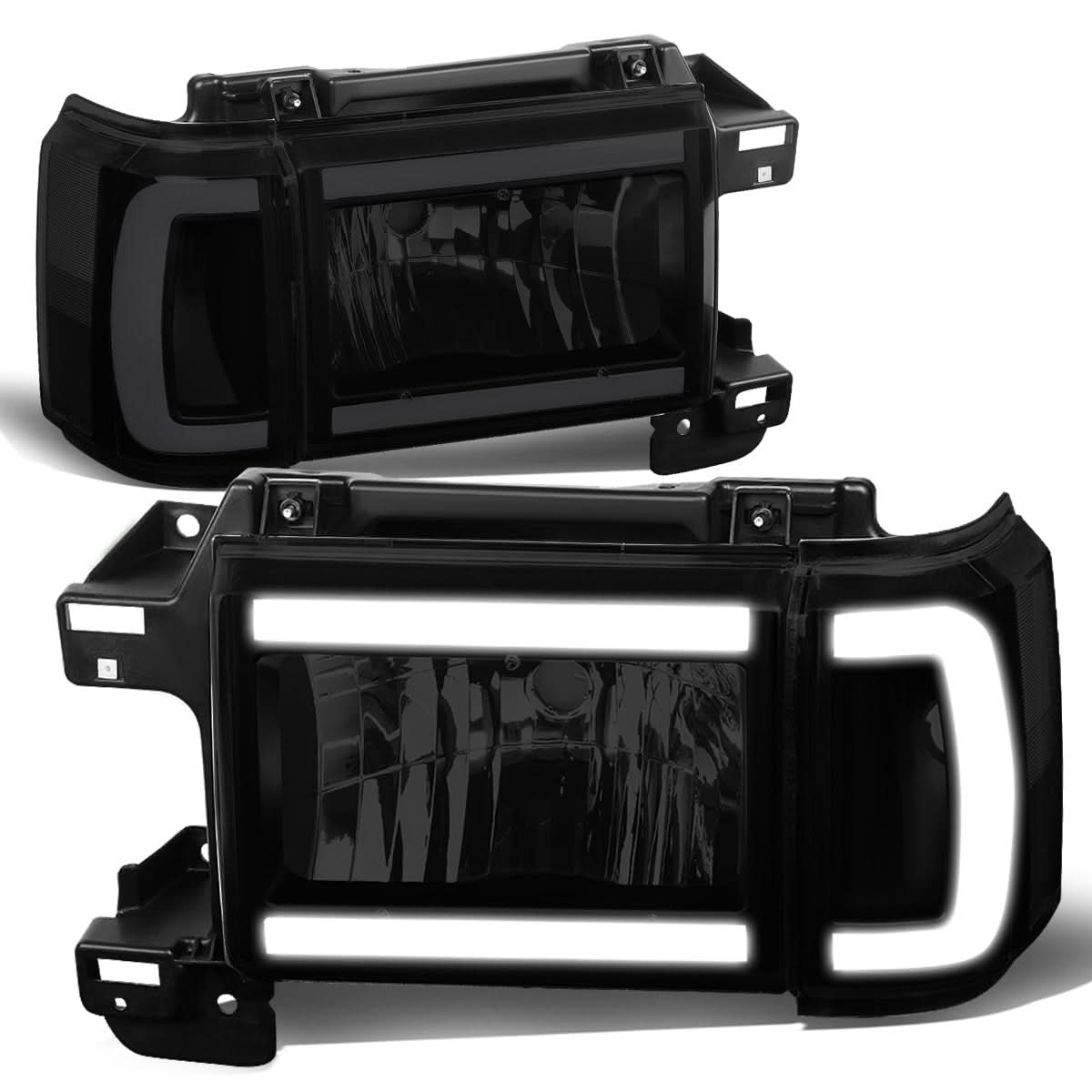 87-91 Ford Bronco F-150 F-250 F-350 LED DRL Headlights Black Smoke