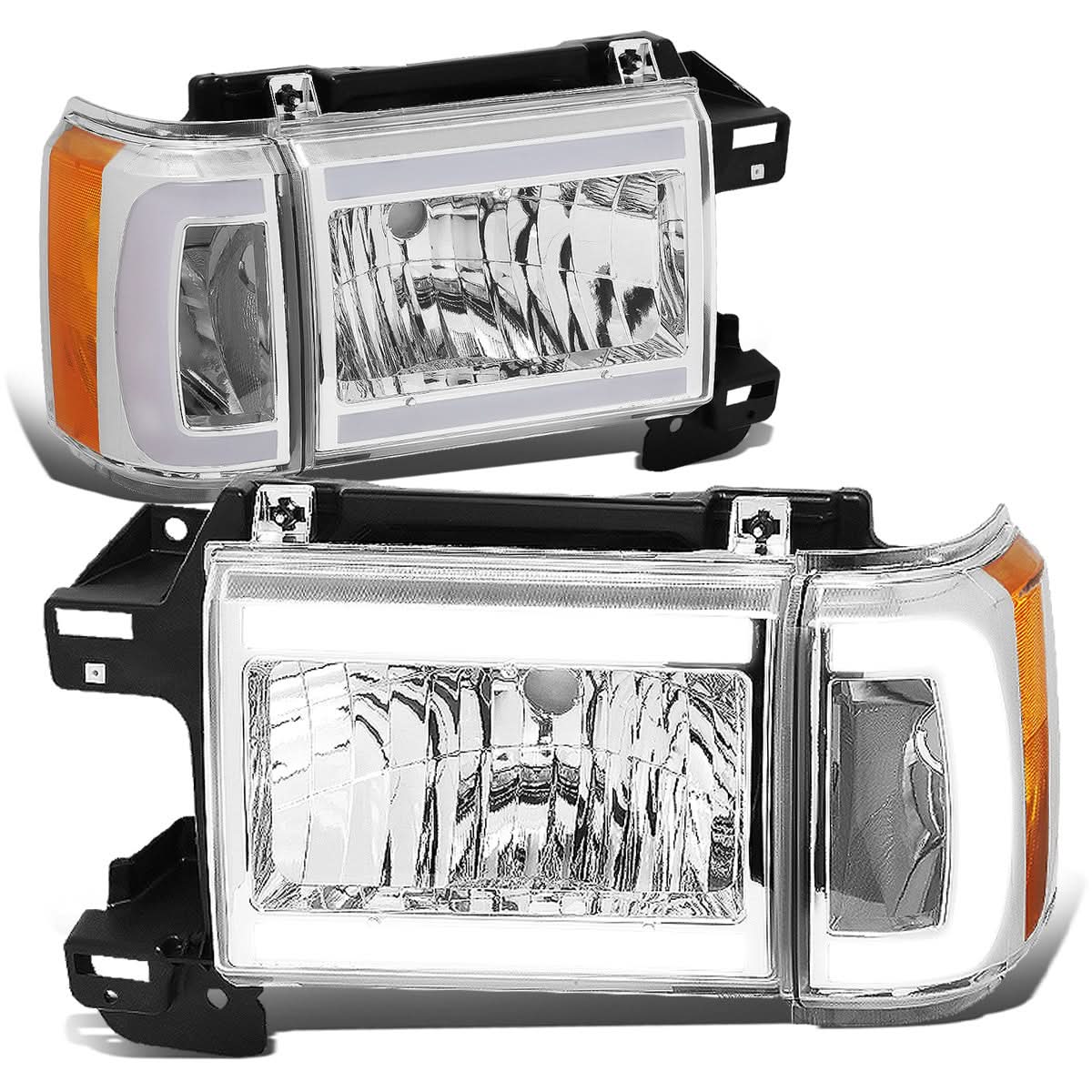 87-91 Ford Bronco F-150 F-250 F-350 LED DRL Chrome Headlights