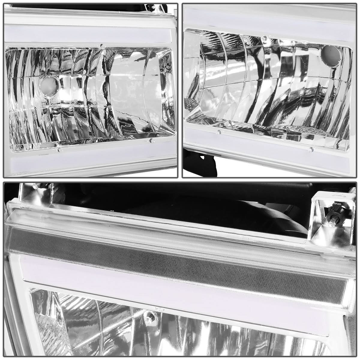 87-91 Ford Bronco F-150 F-250 F-350 LED DRL Chrome Headlights